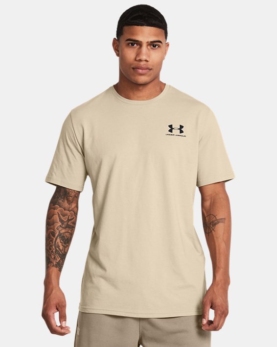 남성 UA 스포츠스타일 레프트 체스트 반팔 티셔츠 in Brown image number 1